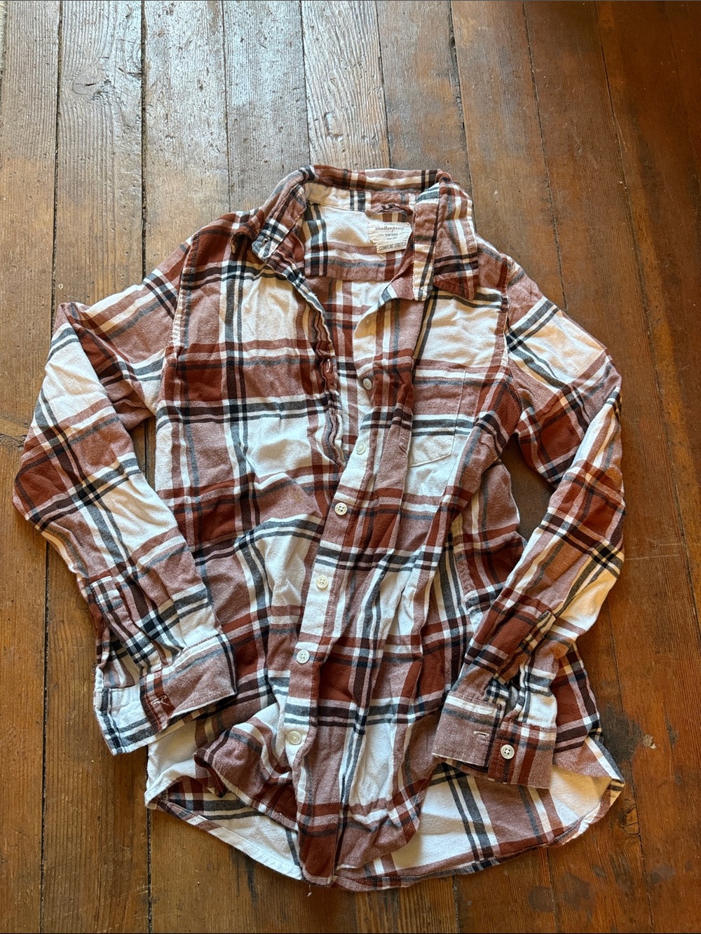 Weatherproof Rust and White Plaid Button-Down Shirt
